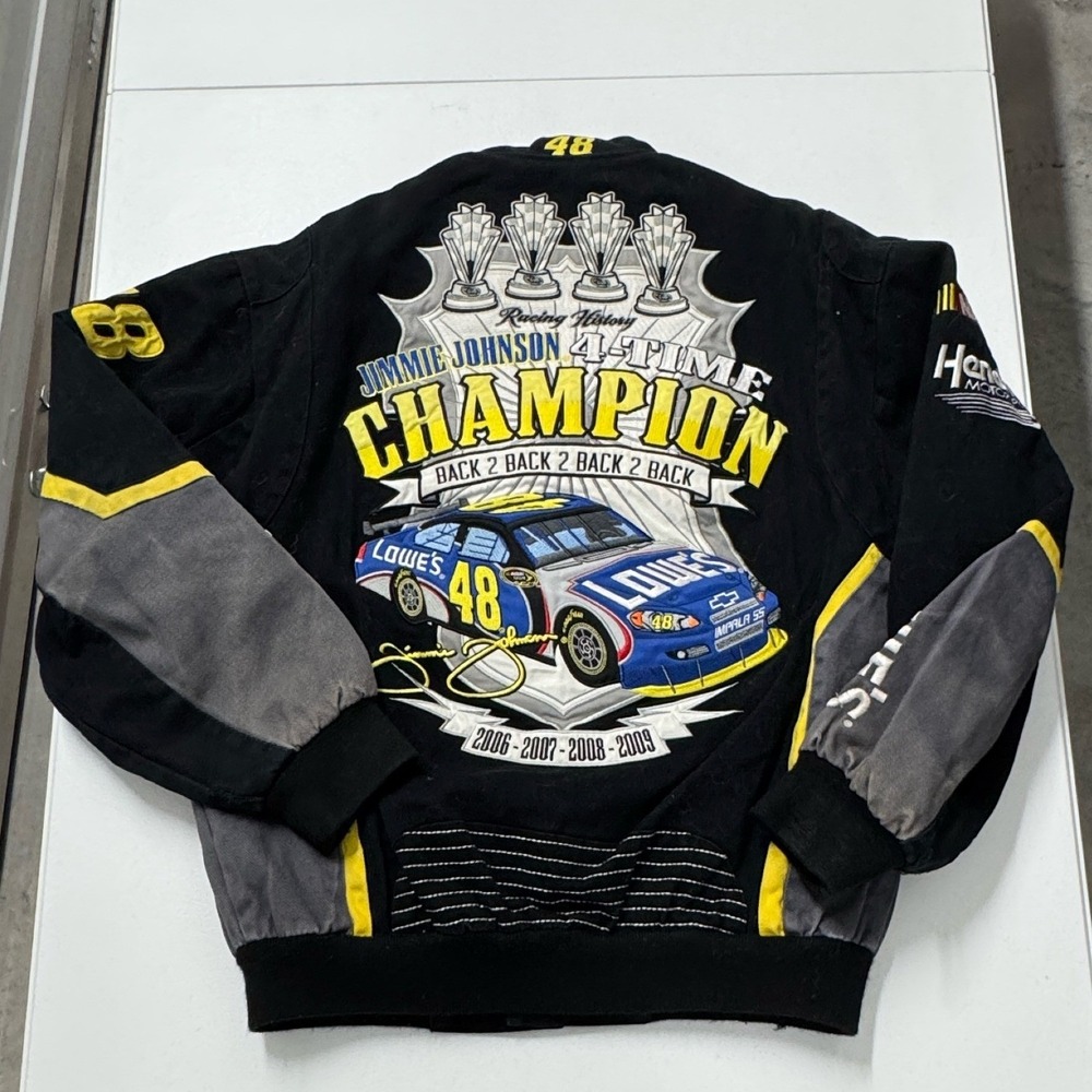 JH Design Racing Jacket Mens M Black Excellent Jimmie Johnson NASCAR 4x Champion